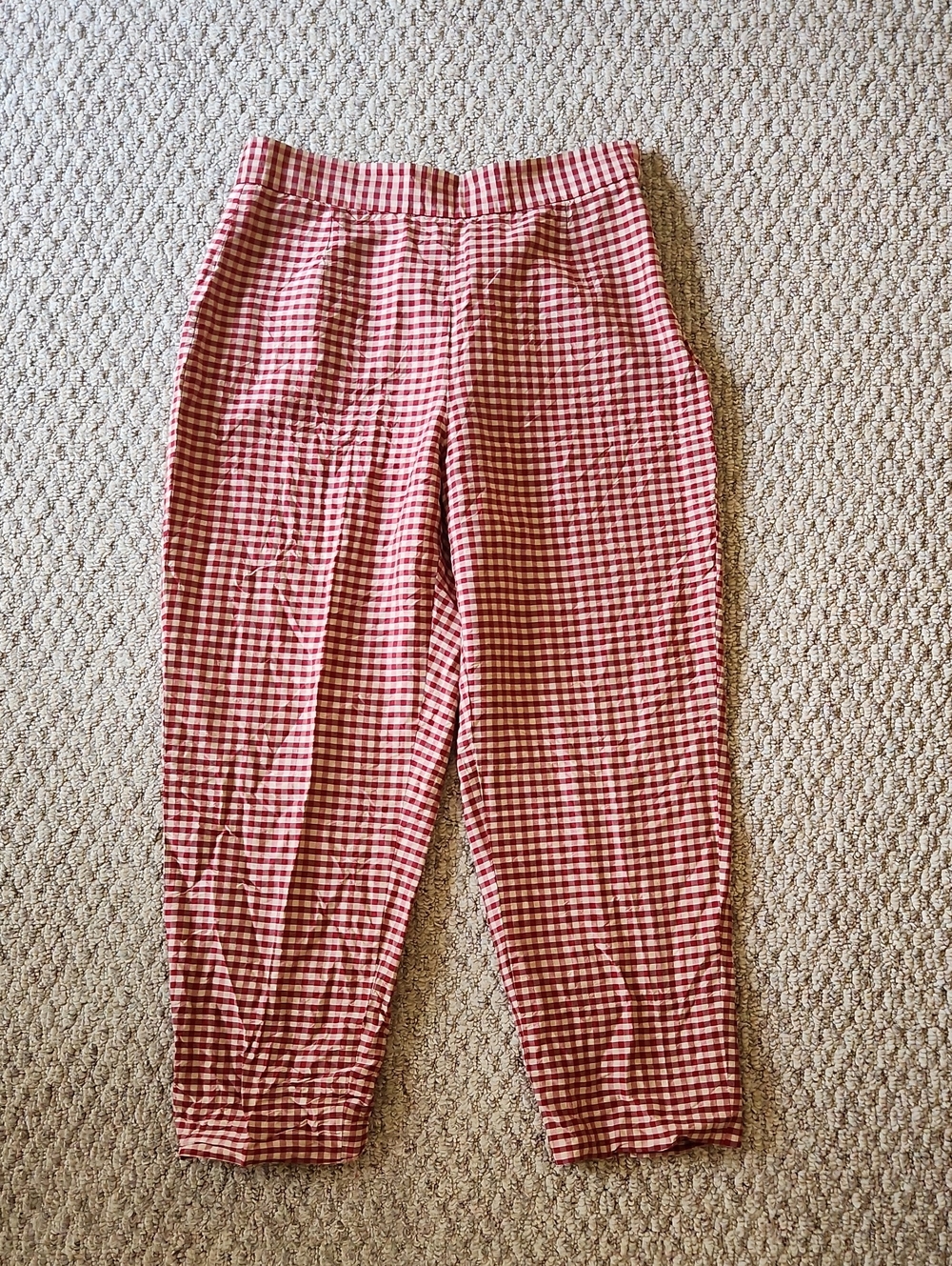 Women’s Red Gingham High-Waist SILK Tapered Pants